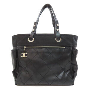 CHANEL Black Leather Tote Bag